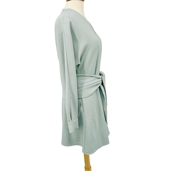 Tibi Womens Chalky Drape Long Sleeve Wrap Mini Dress in Ash Green Size 6 - Picture 9 of 16